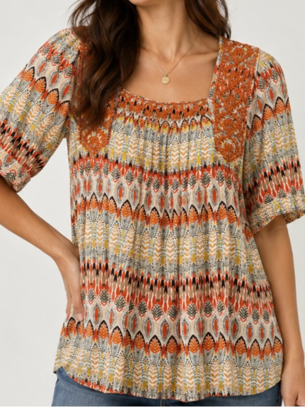 Solitaire Multicolor Embroidered Square-Neck Blouse L